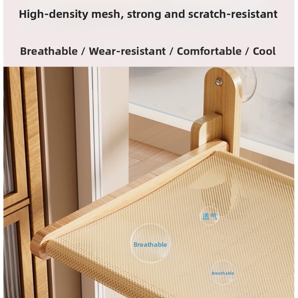 AURO Wall Cat Hammock,ขนาดใหญ่หน้าต่างพับได้,ถ้วยดูดทนทานBreathableตาข่ายแขวนเปลญวนสัตว์เลี้ยงลูกแมว Nest - รูปที่ 5