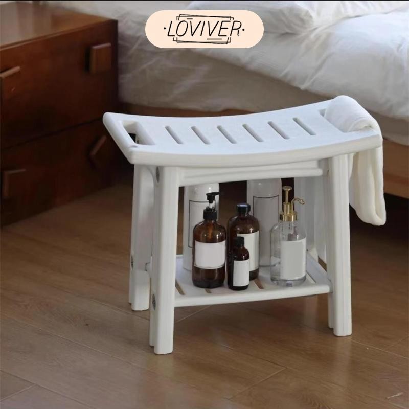 LOVIVER สตูลม้านั่งอาบน้ําเก้าอี้อาบน้ําของขวัญพร้อมชั้นเก็บของและที่จับสําหรับห้องโยคะห้องนอนห้องนั่งเล่นอุปกรณ์อาบน้ําภายในอาบน