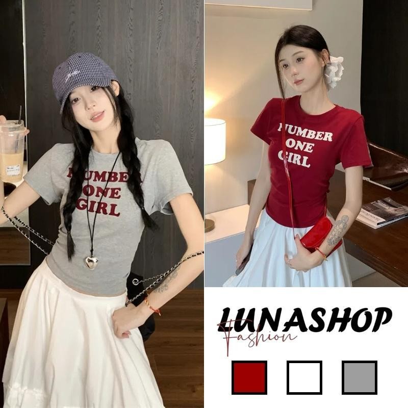 พร้อมส่ง เสื้อยืดสวยๆผู้หญิง แขนสั้นพิมพ์ เสื้อยืดแขนสั้นหลวมพิมพ์ตัวอักษรเรียบง่ายสไตล์เกาหลี