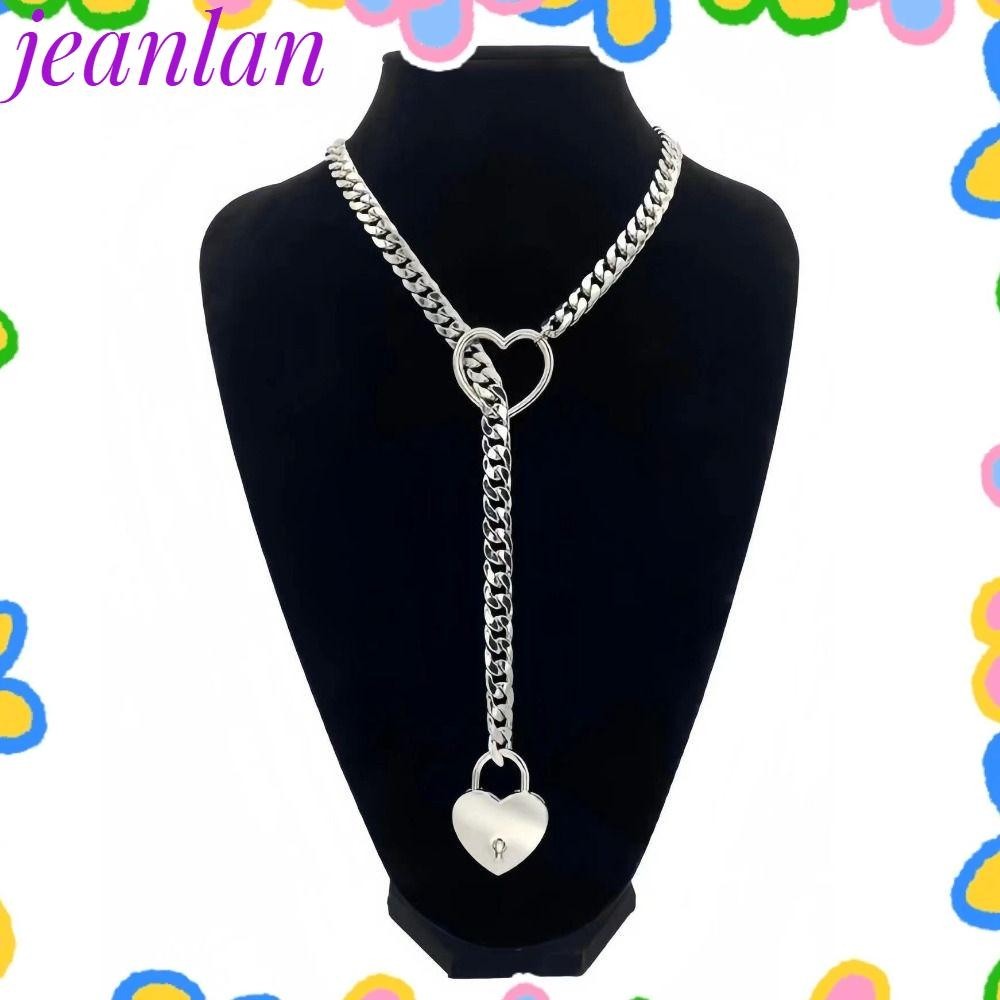 Jeanlan แหวนสลิปโซ่, โอริง Punk Rock Cuban Lariat สร้อยคอหัวใจ, บุคลิกภาพ Love Heart Locker พร้อมกุญแจปรับรูปหัวใจจี้สร้อยคอเครื่องประดับ