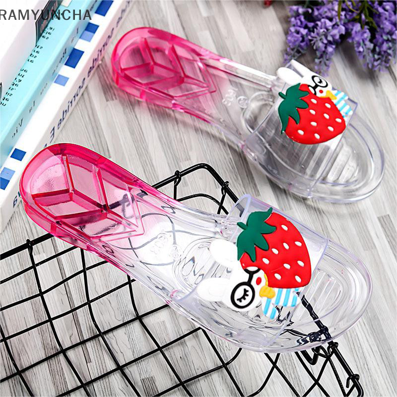 Ram คริสตัลฤดูร้อนสไตล์เกาหลีผลไม้ใสเยลลี่ผู้หญิงแจ๊กเก็ตนักเรียน Anti-Slip Beach รองเท้าแตะแบนสําหรับผู้หญิง OTC
