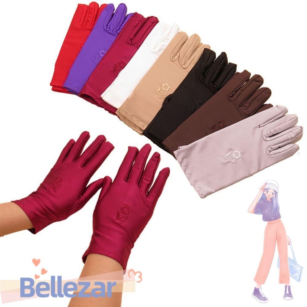 ถุงมือสําหรับขับรถ BELLEZAR, ถุงมือกันแดดปักลายยืดหยุ่น, อุปกรณ์ปั่นจักรยานบางเต็มนิ้ว Mitts ผู้หญิง