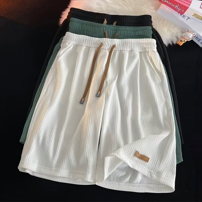 [3 สี] 2024 ฤดูร้อนใหม่ผู้ชายs Cool Loose Street แฟชั่นกางเกงขาสั้นพื้นฐานสบายๆลายกางเกงขาสั้นสําหรับชายสีดํา/สีขาว/สีเขียว