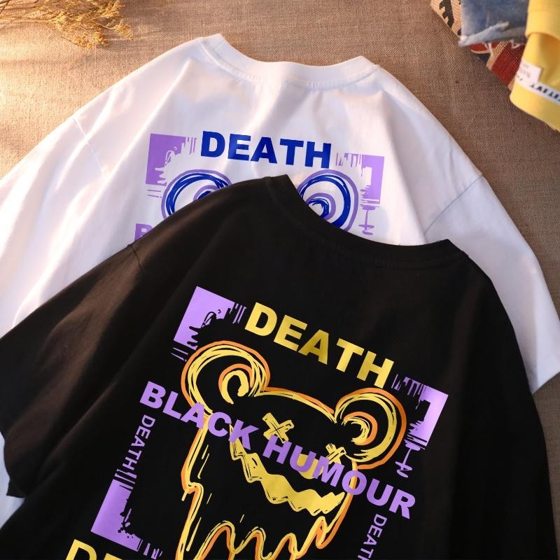 Basi ส่งจากไทย! เสื้อยืดOversize ผ้าCOTTON100% เกรดพรีเมียม ลาย "DEATH" แนวสตรีทวัยรุ่นสยามเท่ๆ คอกลม นิ่มใส่สบาย