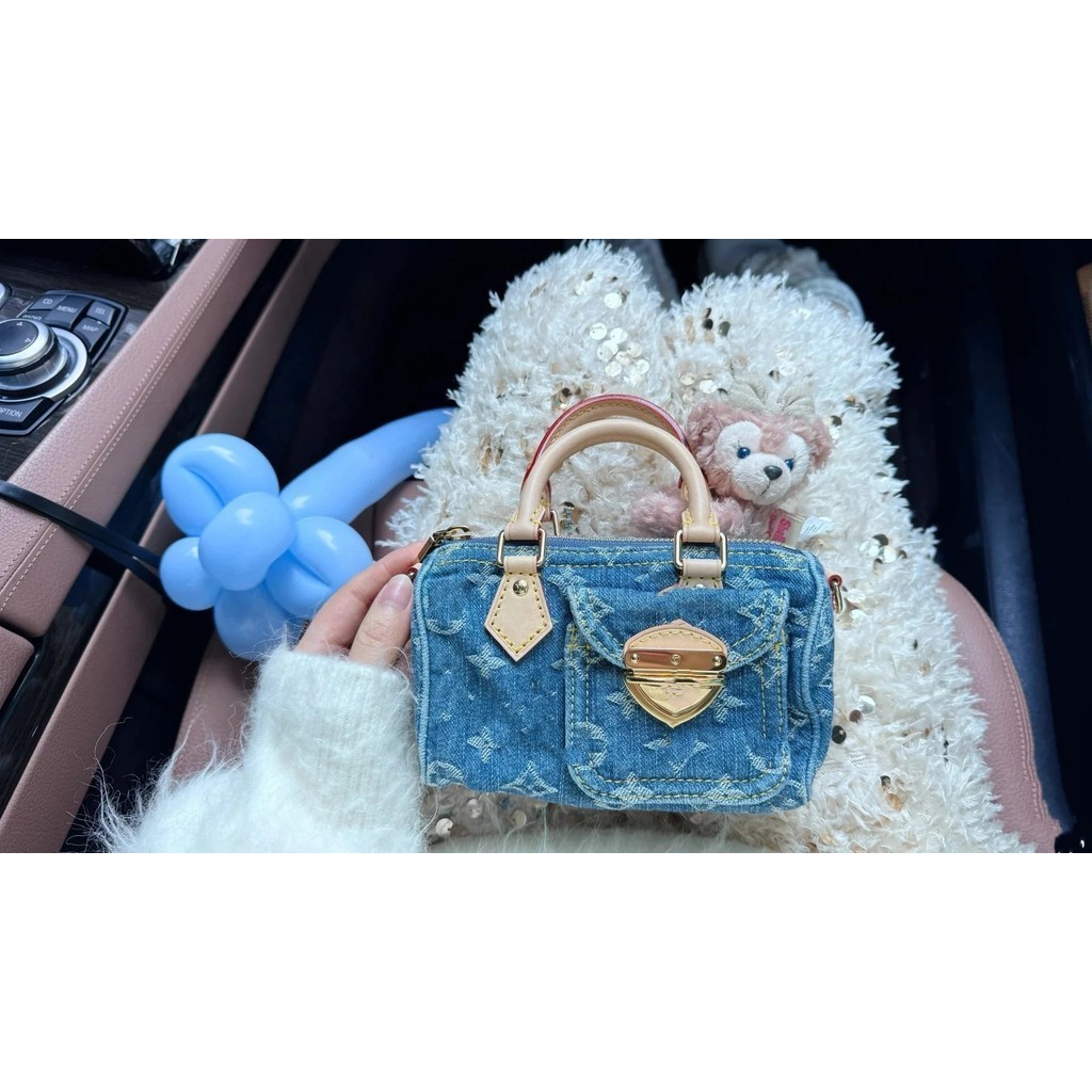 [คุณภาพสูง] 1: 1 vM82950 Blue Denim Denim Denim Pillow Bag speedy Series Nano speedy Handbag This Na