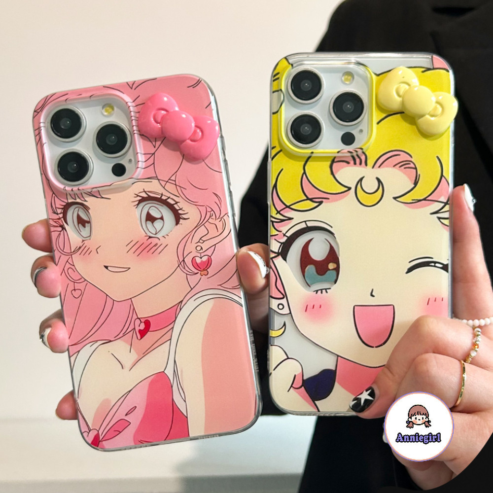 การ์ตูน Sailor Moon ทองแดง เคสโทรศัพท์สําหรับ IPhone 11 15 14 Pro MAX 12 13 Promax XS MAX 7 8Plus 3D โบว์ฝุ่นนุ่ม TPU ฝาหลัง