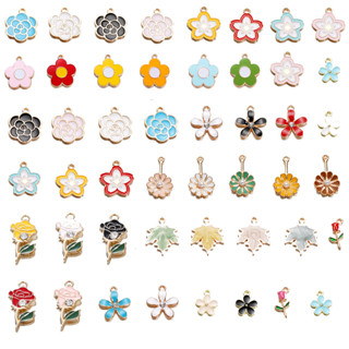 4ชิ้นโลหะผสมน้ํามันหยดจี้ดอกไม้ผสมหลากหลายสีสัน กุหลาบเชอร์ร…