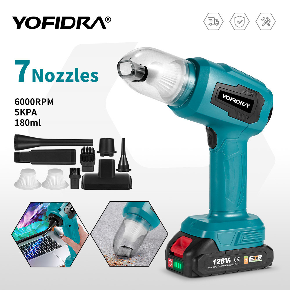 Yofidra 4in1 เครื่องเป่าลมแรงเหวี่ยงดูดเป่าฝุ่นไร้สาย 6000RPM ใช้แบตเตอรี่ 18V สําหรับ Makita