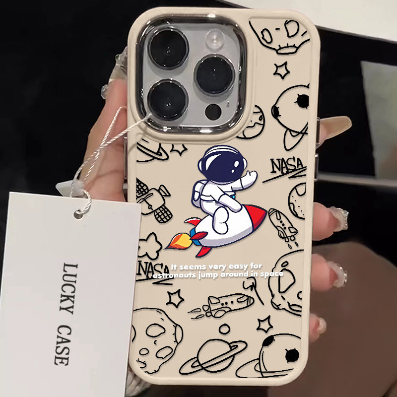 สนุกจรวดนักบินอวกาศเคสโทรศัพท์เข้ากันได้สําหรับiphone 15 14 11 12 13 Pro Max XR X XS Max 7/8 Plus Se2020 ทนสิ่งสกปรกฤดูใบไม้ร่วงมาโครป้องกันเคสโทรศัพท์