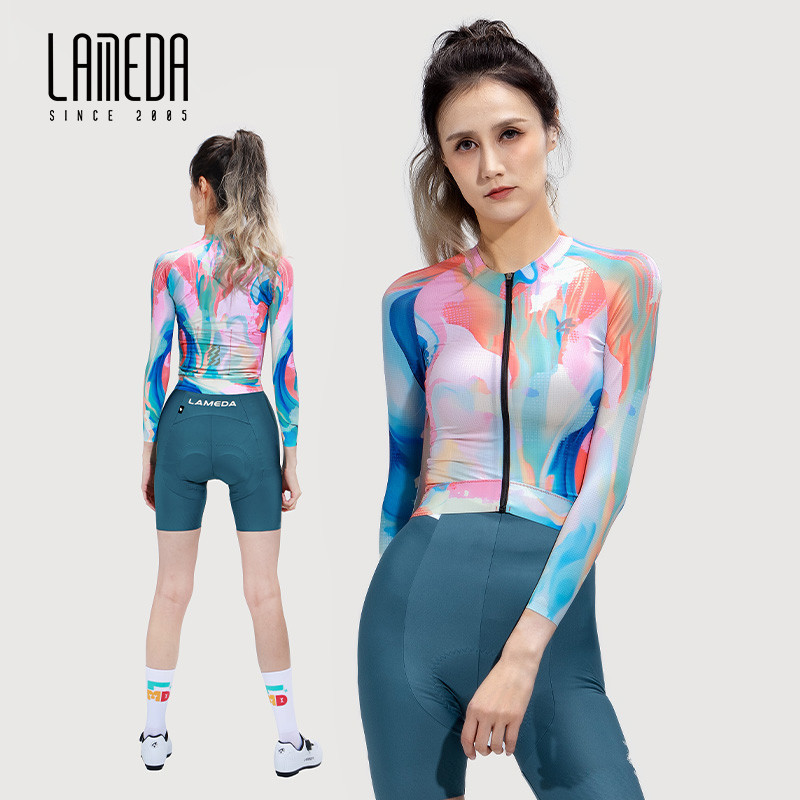 Lameda ใหม่ Professional ชุดขี่จักรยานผู้หญิง แขนยาว Breathable สะท้อนแสงสูง สําหรับกีฬาจักรยานกลางแจ้ง ฤดูใบไม้ผลิ/ฤดูร้อน