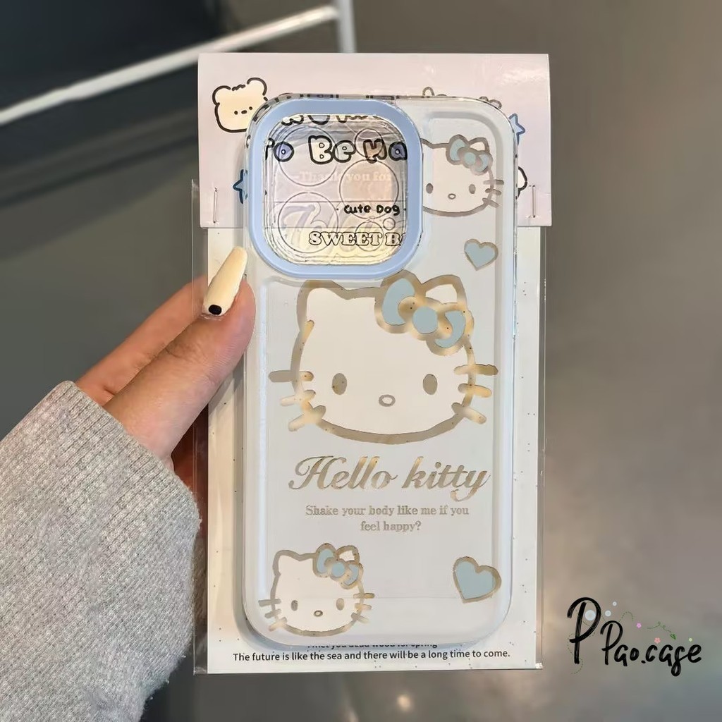 หัวใหญ่น่ารัก Hello Kitty สีฟ้าเคสหัวใจเข้ากันได้กับ IPhone 8Plus 13 11 XR 14 7Plus 15 Pro Max XS Max 15 Plus X 14 7