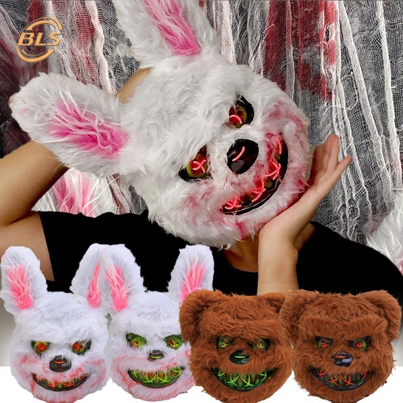 คอสเพลย์สยองขวัญ Killer Bloody Head Cover - Soft Plush Rabbit Bear Face Mask - ฮาโลวีน Carnival Party Decor หมวก