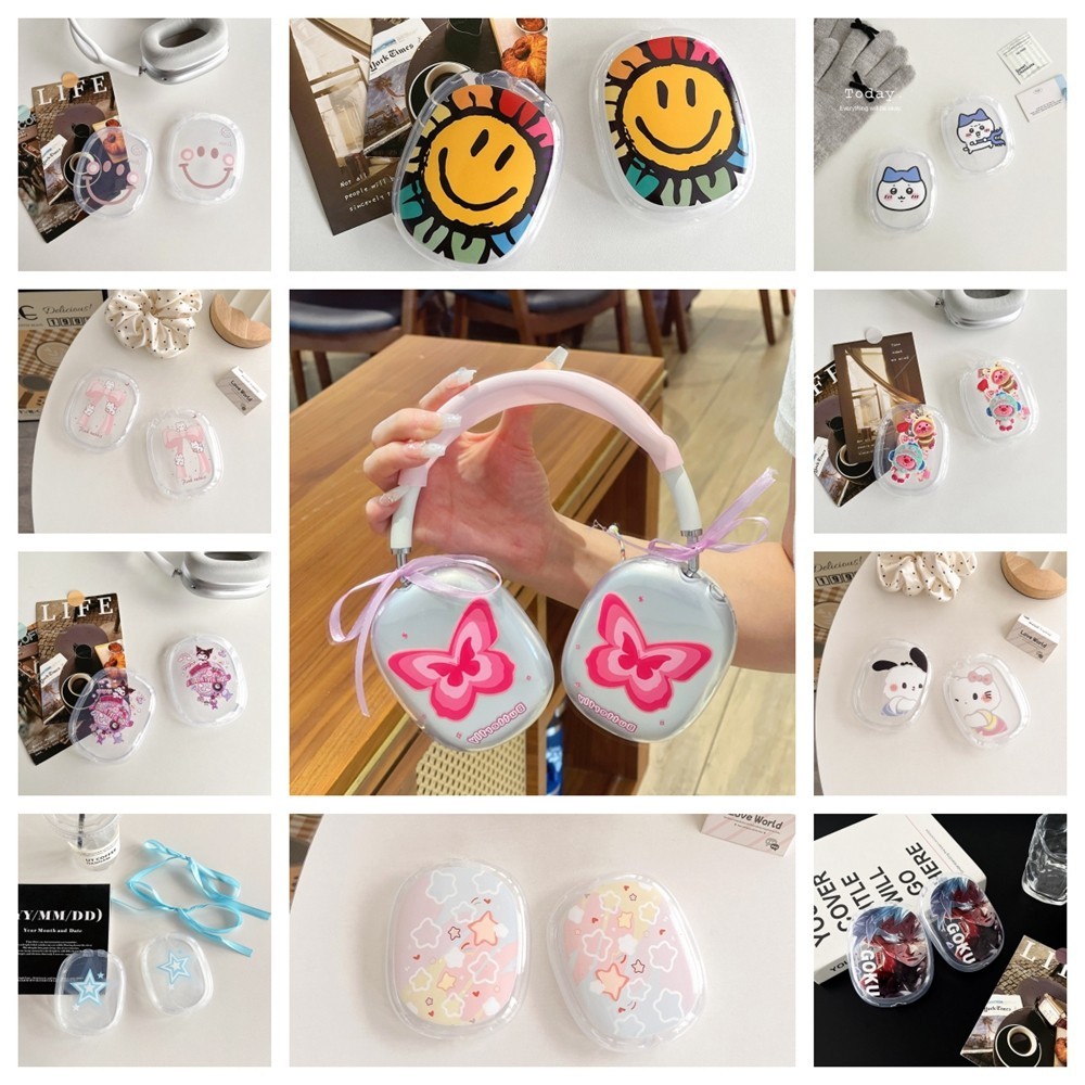 การ์ตูนนุ่มป้องกันฝุ่นเกาหลีกรณีสําหรับ AirPods Max TPU โปร่งใสผิวหูฟังปลอก AirPods Max Cover