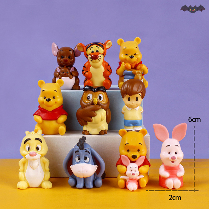 [PE] 10 ชิ้น Disney Anime Figure Winnie The Pooh Tigger Piglet Birthday Cake Decorative TH
