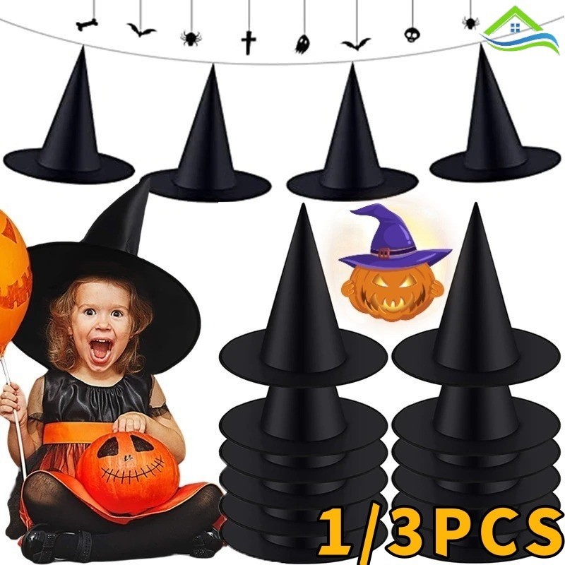 1/3ชิ้นที่เรียบง่ายสีดําสีขาวฮาโลวีนคอสเพลย์เครื่องแต่งกาย พี เชือก พ่อมดหมวก-น่ารักคลาสสิกฮาโลวีนธีมพรรคแม่มดมายากลหมวก