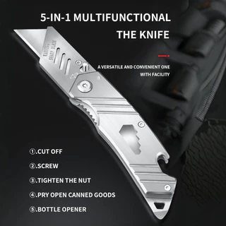 folding knife 5IN1 มีดพับสแตนเลส เครื่องตัดกล่อง Ftions Snap Off เม็ดเหล็กรายงานขวดในขวด มีดพับ folding art knife