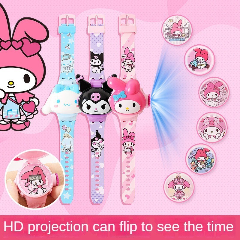 เด็ก Flip Projection นาฬิกา spiderman เด็กชายและเด็กหญิง Melody นาฬิกาการ์ตูน Kuromi ของเล่นนาฬิกาอิเล็กทรอนิกส์ 3D อะนิเมะกัปตันอเมริกา Sanrio นาฬิกาโรงเรียนประถม Hulk Frozen Elsa