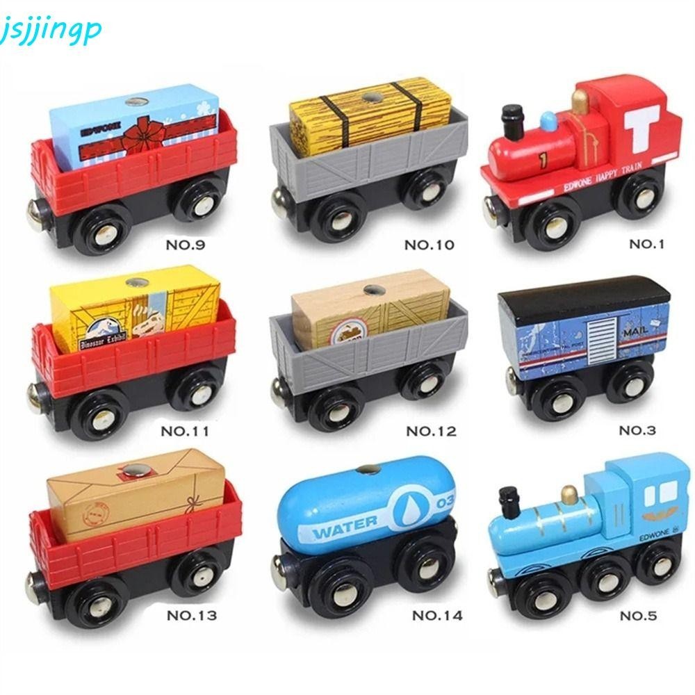 Jsjjingp หัวรถจักรไม้ พร้อมรางแม่เหล็ก ประกอบรางรถไฟ อุปกรณ์รถไฟ ยานพาหนะรถไฟ