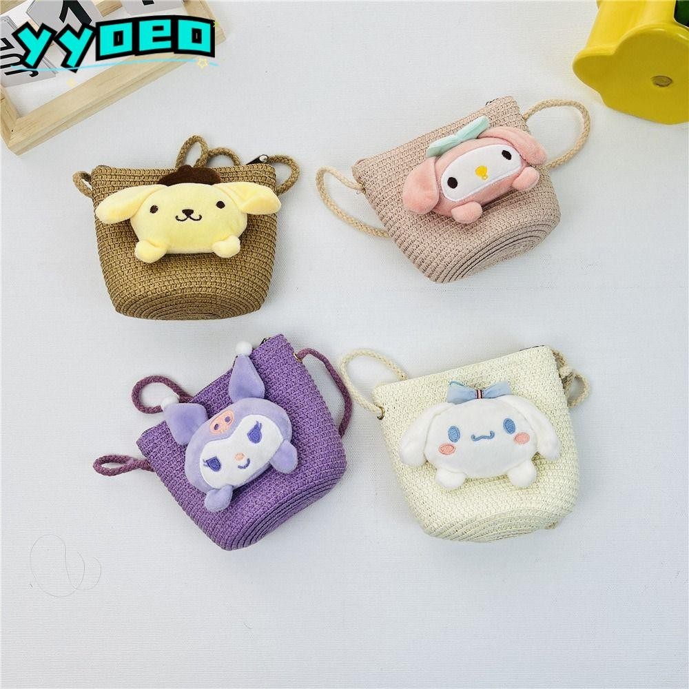 Yyoeo กระเป๋าถือ กระเป๋าสะพายมินิ Kitty Cat Straw กระเป๋าทนทาน สาวน้อย