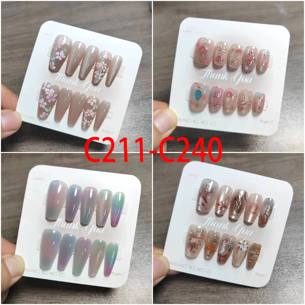 10 ชิ้น/เซ็ตแมวตาเล็บปลอมเล็บปลอมที่ทําด้วยมือสายรุ้งสีออกแบบเล็บปลอมด้วยกาว