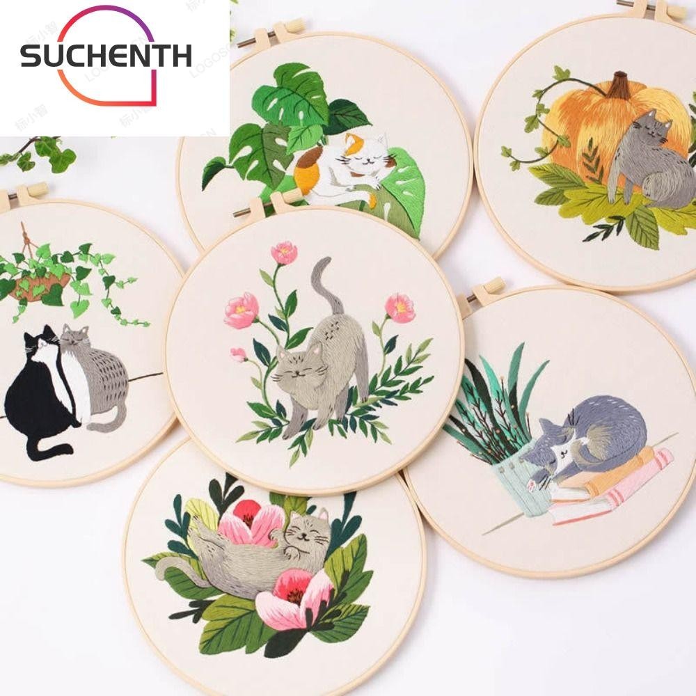 SUCHENTH DIY ชุดเย็บปักถักร้อย,ด้ายเข็มแมวรูปแบบชุดข้าม,เครื่องมือเย็บปักถักร้อยเครื่องประดับอุปกรณ์เย็บผ้าเข็ม Punch เย็บหัตถกรรมชุดตกแต่งบ้าน