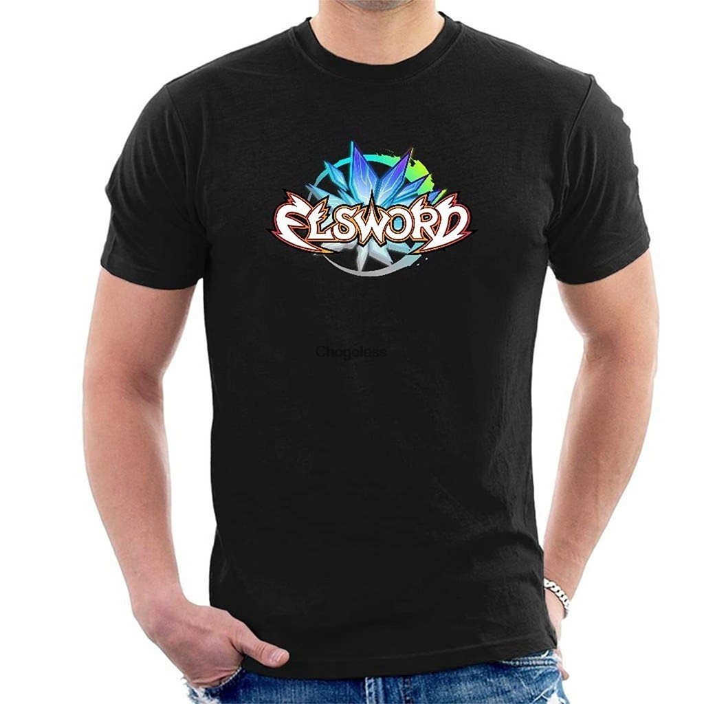 เสื้อยืดสีดําโลโก้ Elsword สําหรับผู้ชาย Classic Cool Tee