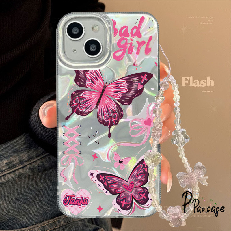 ฝันหวานผีเสื้อรักเคสกำไลข้อมือเข้ากันได้กับ IPhone 11 15 7Plus XR 13 12 14 Pro Max 15 14 6 8Plus X XS Max ปกอ่อน