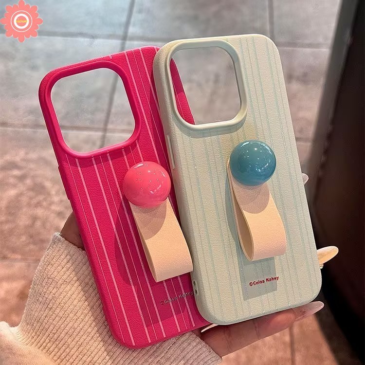 Vintage Stripes Simple Luxury Skin Feel หนังเนื้อสําหรับ IPhone 13 15 11 16 12 14 Pro Max XR XS X Max 16 14 15 Plus การ์ตูนน่ารัก 3D Ball สีลูกกวาดปกอ่อน