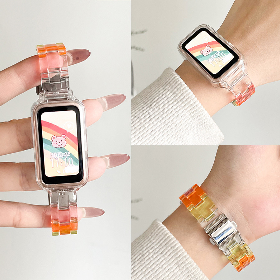 สายเรซินสีลูกกวาดพร้อมเคสสําหรับ For Xiaomi smart Band 9 Active / 8 สายรัดข้อมือสําหรับ for Redmi smart Band 3 2 โปร่งใสเปลี่ยนฝาครอบ