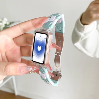 สายรัดเรซินสีลูกกวาดพร้อมเคสสําหรับ Samsung Galaxy Fit 3 สายรัดข้อมือโปร่งใสเปลี่ยนฝาครอบ