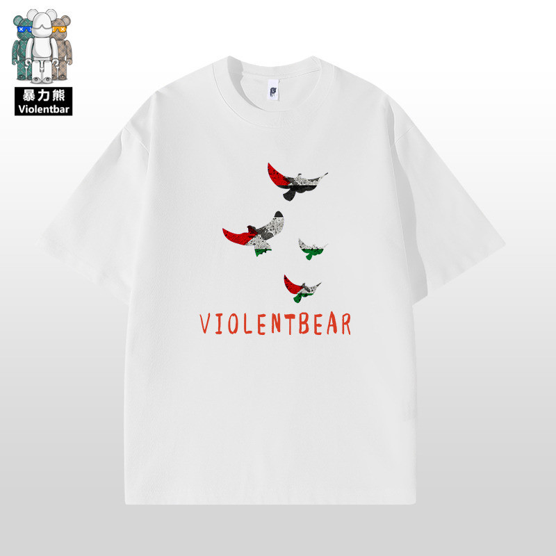 [พร้อมส่ง]【Violent Bear】Official upgrade 250 grams heavy Xin ชีฟอง หลวม การ์ตูน สีขาว ธรรมดา สวยๆ