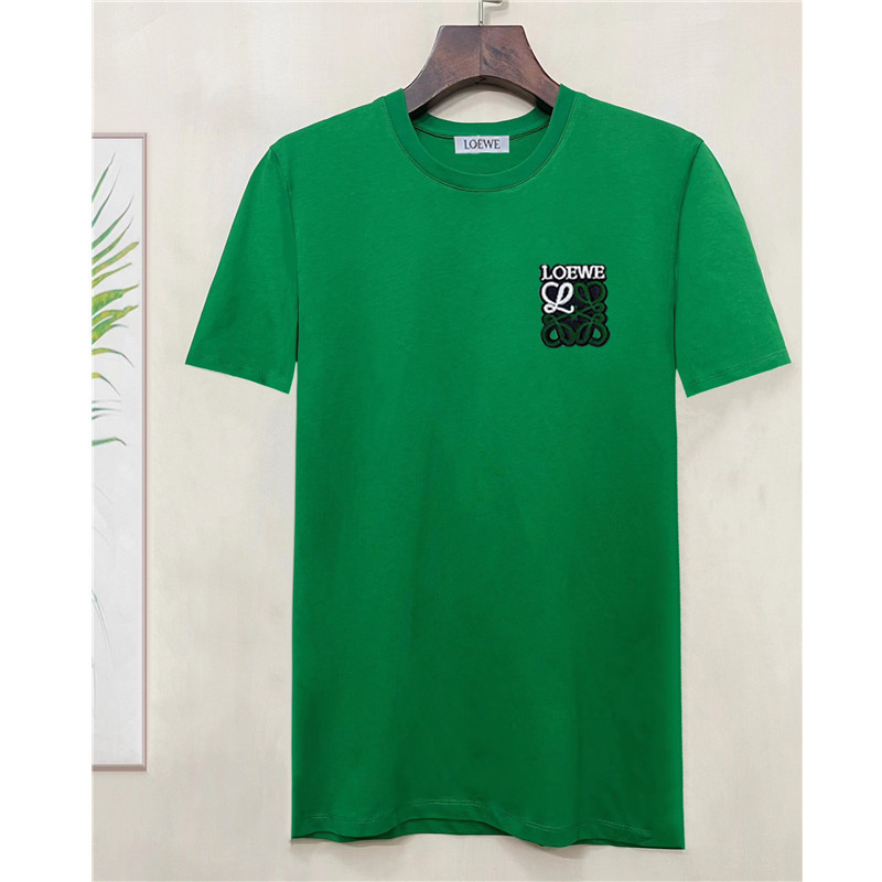 L0ewe เสื้อยืดแขนสั้นคอกลมผ้าฝ้ายปักโลโก้ใหม่สําหรับผู้ชาย S-4XL