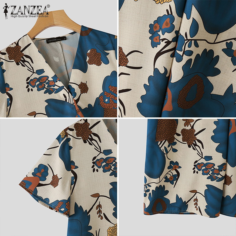 Zanzea ชุดเดรสแขนสั้นคอวีลําลองเกาหลีสําหรับผู้หญิง - รูปที่ 7