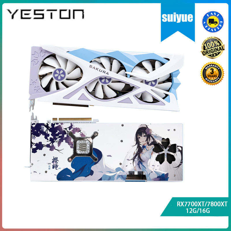 Yeston RX7700XT/7800XT 12G/16G Sakura นักเรียนดอกไม้งานแต่งงานสีขาวคอมพิวเตอร์เดสก์ท็อปเกมกราฟิกการ์