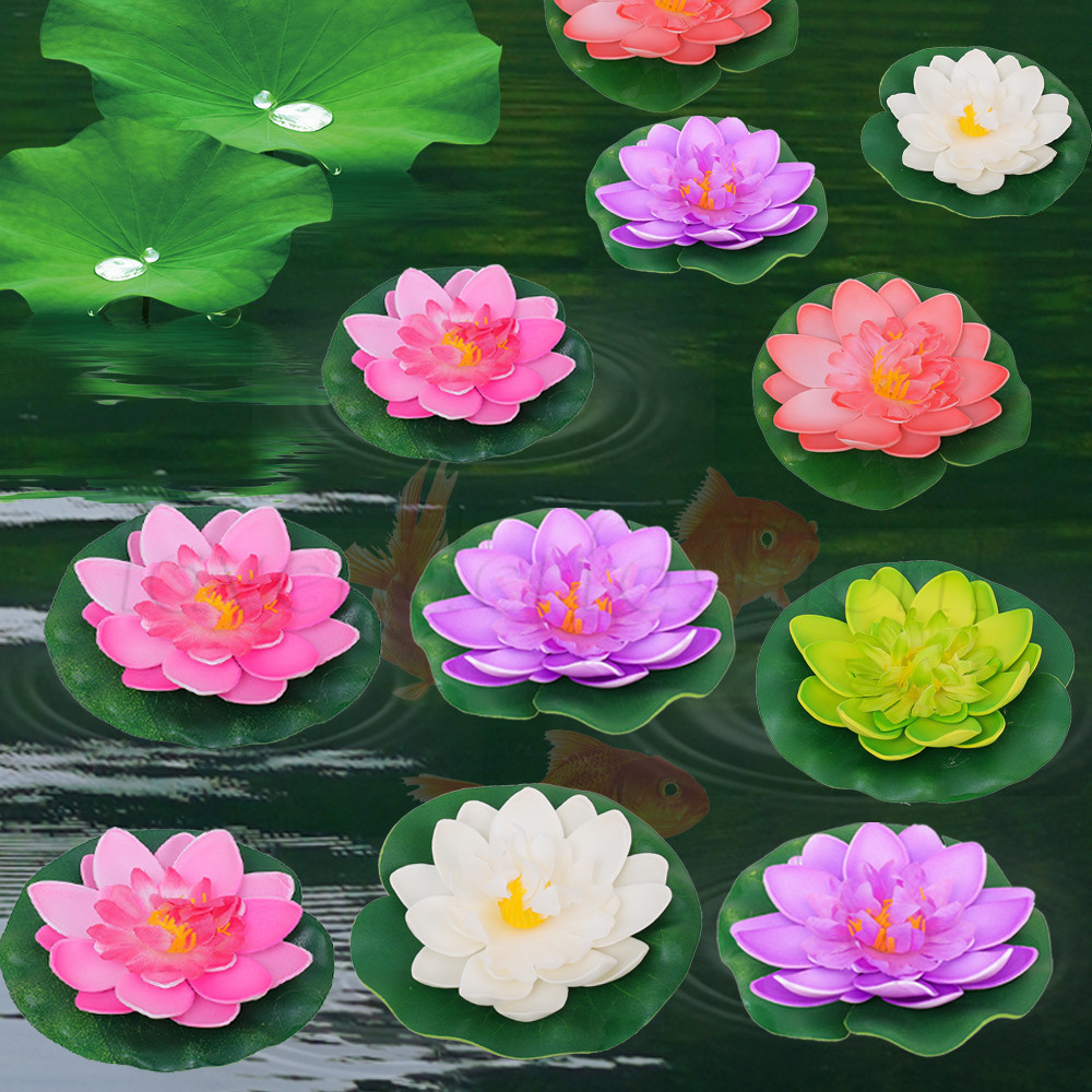 5ชิ้นที่มีสีสันดอกบัวประดิษฐ์-สําหรับสระว่ายน้ํา,สวน,ตู้ปลา,บ่อ-อุปทานตกแต่งบ้าน-จําลองน้ําลิลลี่-ปลอมสีเขียวใบลอยพืชดอ