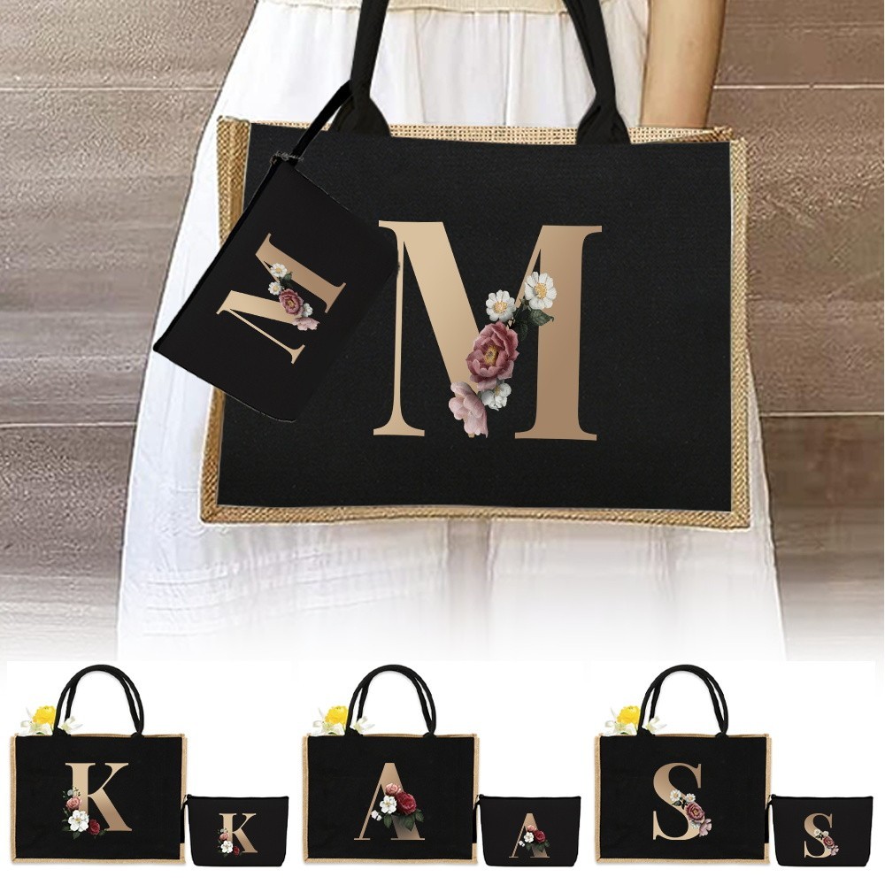 🔥 ผลิตภัณฑ์ขายร้อน ถุงใช้ได้เสมอ ถุงยึดผ้า ถุงเครื่องสำอาง Tote Bag Set ｇold  Design