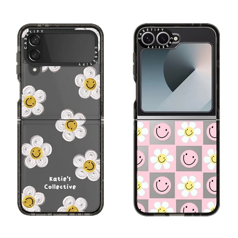 CASETI Daisy Flower Hard Case Samsung Galaxy Z Flip 6 Flip 5 Flip 4 Flip 3 ZFlip6 ฝาครอบอะคริลิคใสคอลเลกชันของเคธี่