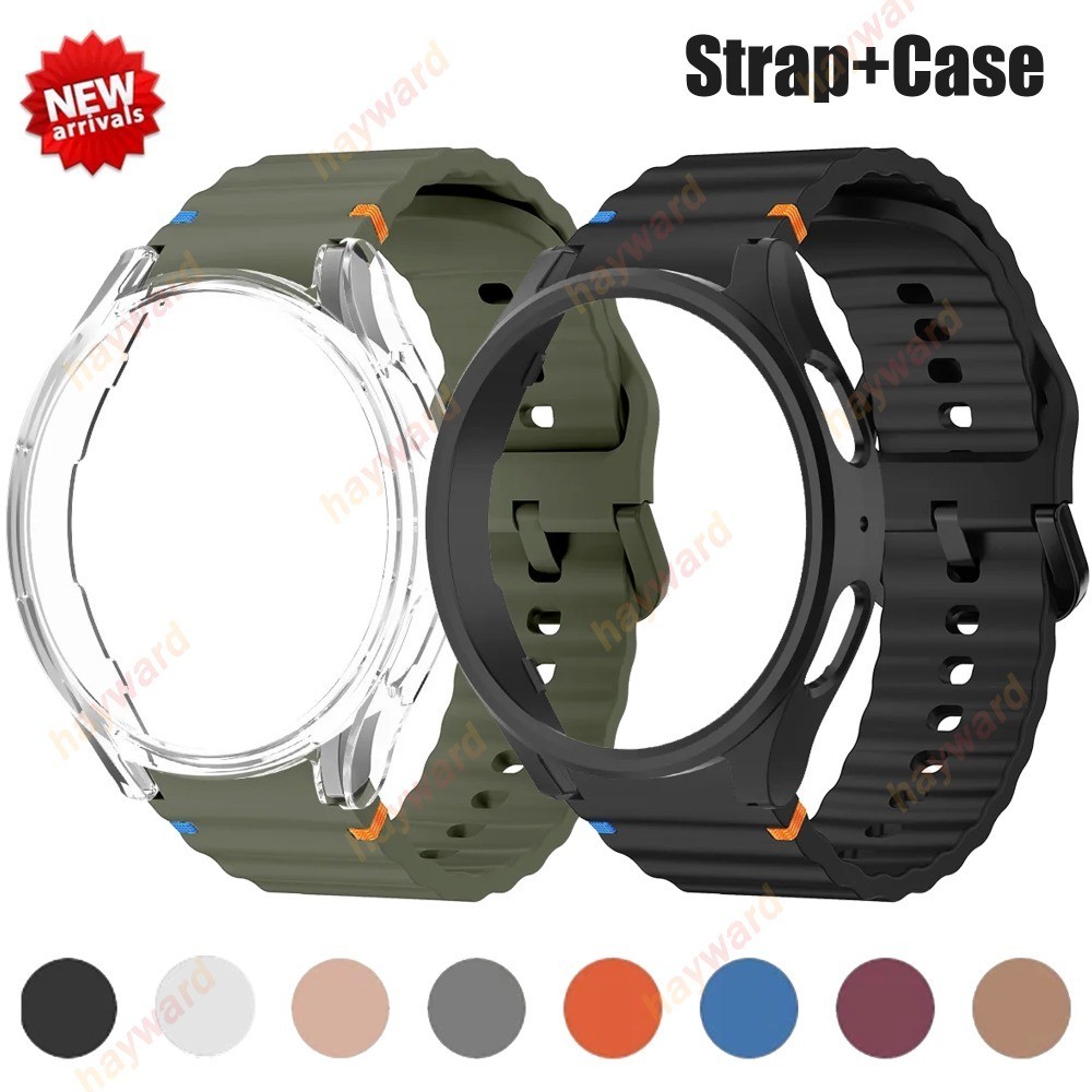 สายรัดซิลิโคนอ่อนนุ่ม + กลวงสําหรับ Samsung Watch FE 7 6 5 4 40 มม.44 มม.5Pro 45 มม.กรณี PC Protector ฝาครอบกันชนสําหรับอุปกรณ์เสริมข้อมือ