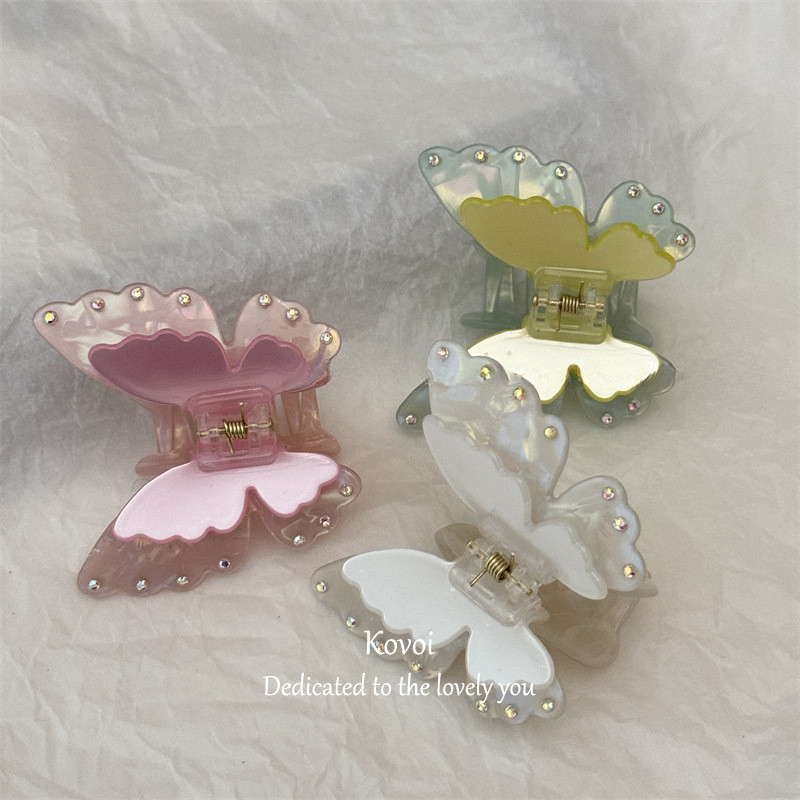 Kovoi/rhinestone Double-Layerผีเสื้อกิ๊บหญิงครึ่งTieผมกิ๊บHigh-End Sharkคลิปใหม่Nicheคลิป