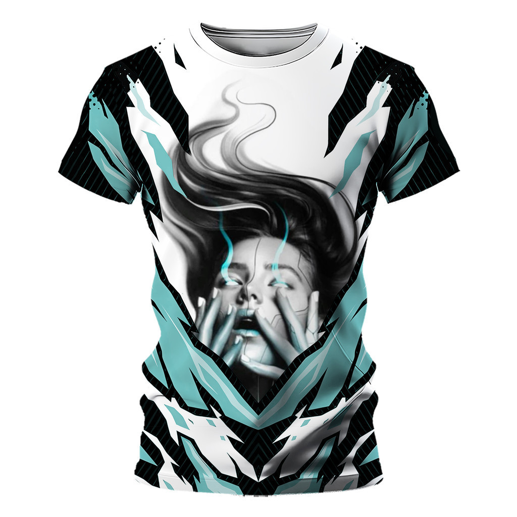 การออกแบบฤดูร้อน 3D พิมพ์ O-คอเสื้อยืดผู้ชายลําลองแขนสั้นเสื้อกันหนาวขนาดใหญ่ Hip-hop Tshirt Y2K เสื