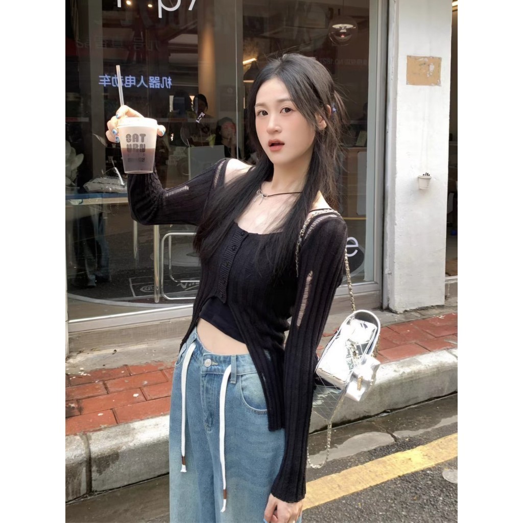 Mini shopพร้อมส่ง(MT725)3สีเสื้อถักไหมพรมแขนยาว คอวี รูปที่ 6