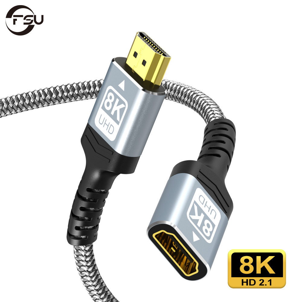 Fsu 0.5m 1m 1.5m 2m HDMI-ใช้งานร่วมกับสายต่อ HDMI 2.1 อะแดปเตอร์ชายหญิง 8K 60Hz 4K Connector สําหรับ PS5 PS4 ทีวีโปรเจคเตอร์