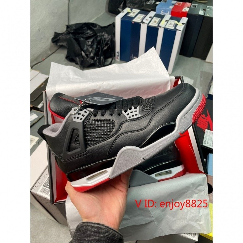 Air A/J 4bred regeered สีดํา/แดง Release2024Year2MonthFV5029-006รองเท้ากีฬารองเท้าบาสเก็ตบอล