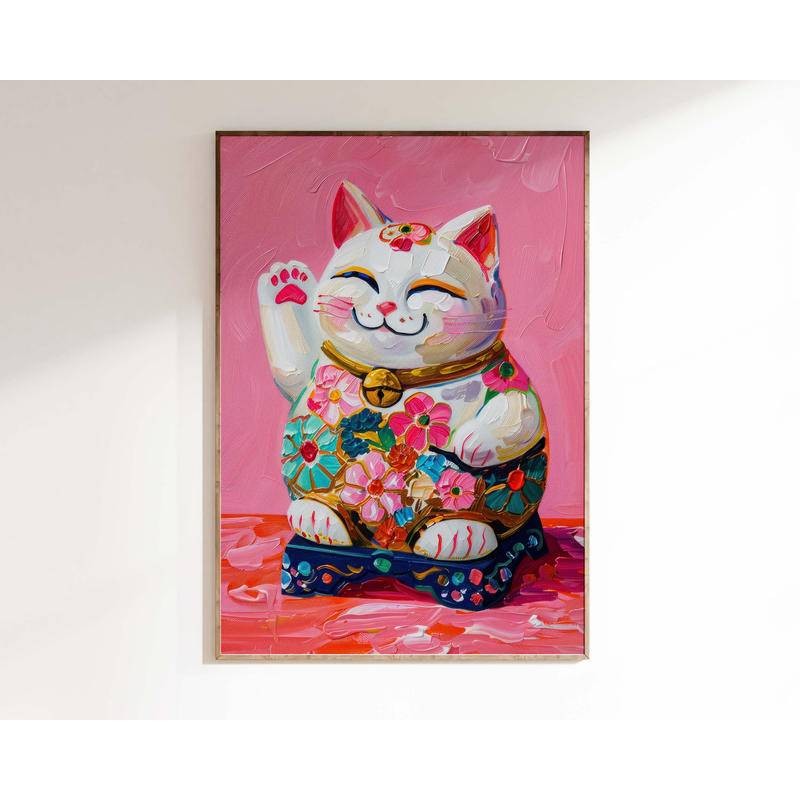 Dopamine Wall Art ห้องนั่งเล่น Lucky Cat Wall Art อินเทรนด์ตกแต่งโปสเตอร์ความงาม,ไม่มีกรอบ,Art Wall Art ผ้าใบ