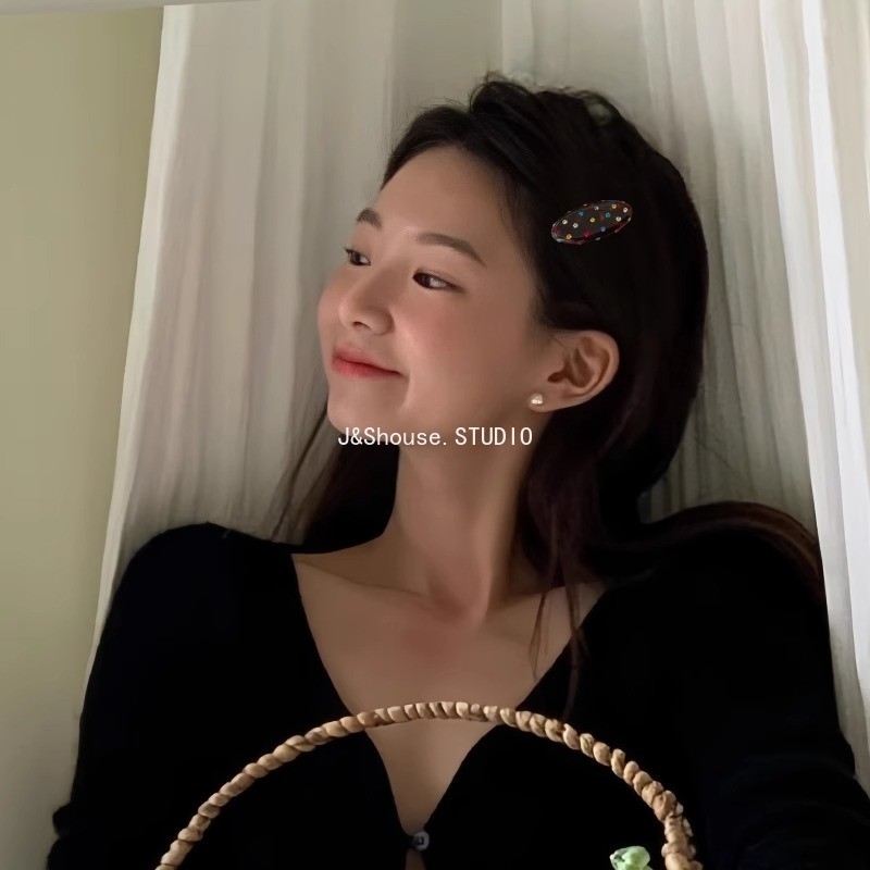 Kf853 เกาหลีอะซิเตทที่มีสีสัน rhinestone ellipse กิ๊บจระเข้คลิปอุปกรณ์เสริมผู้หญิง