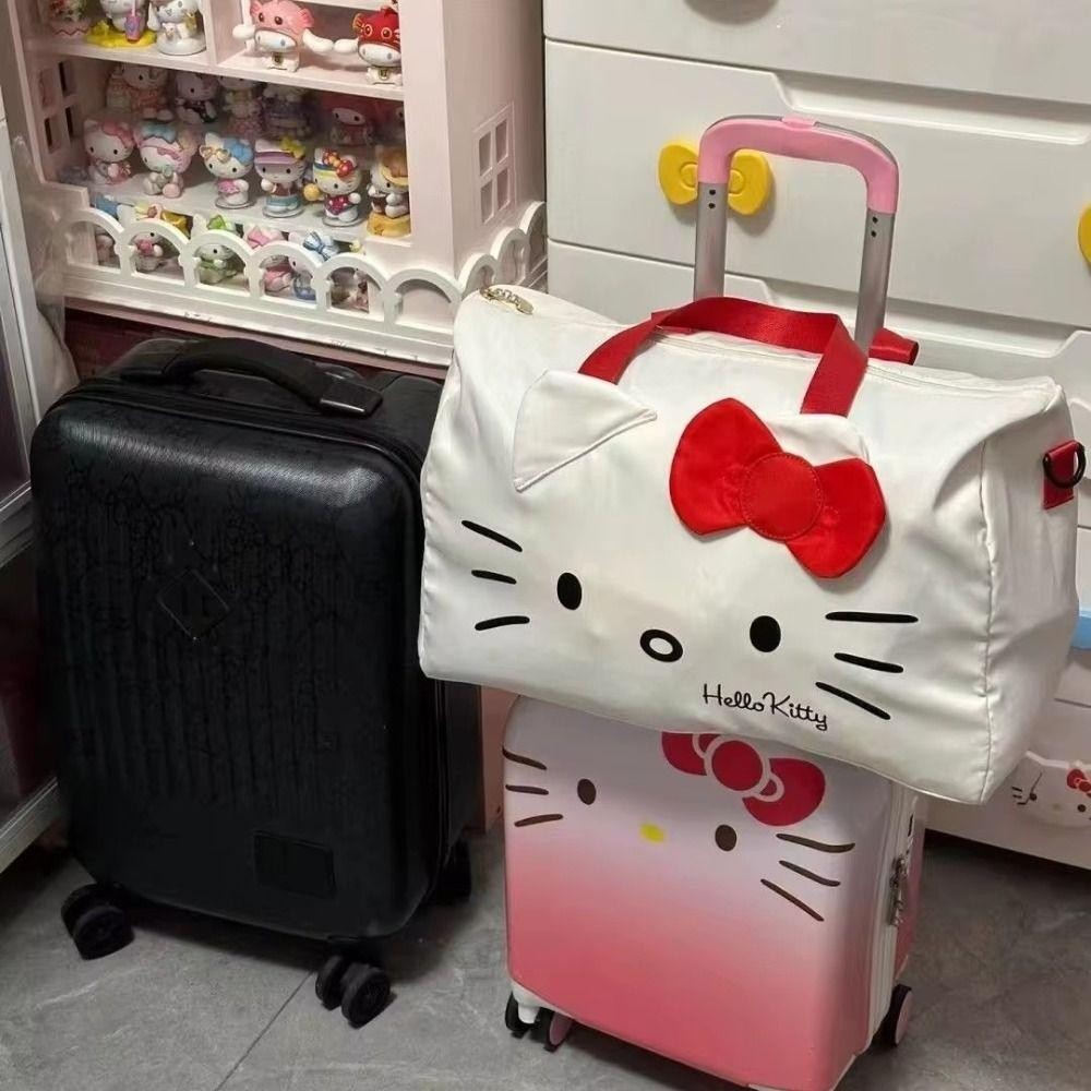 Desmondri กระเป๋าเดินทาง Oversize, แบบพกพาน้ําหนักเบา Kitty Travel กระเป๋าถือ,น่ารักซิปกันน้ําเสื้อผ้า Organizer Oxford กระเป๋าเก็บผ้าหญิง