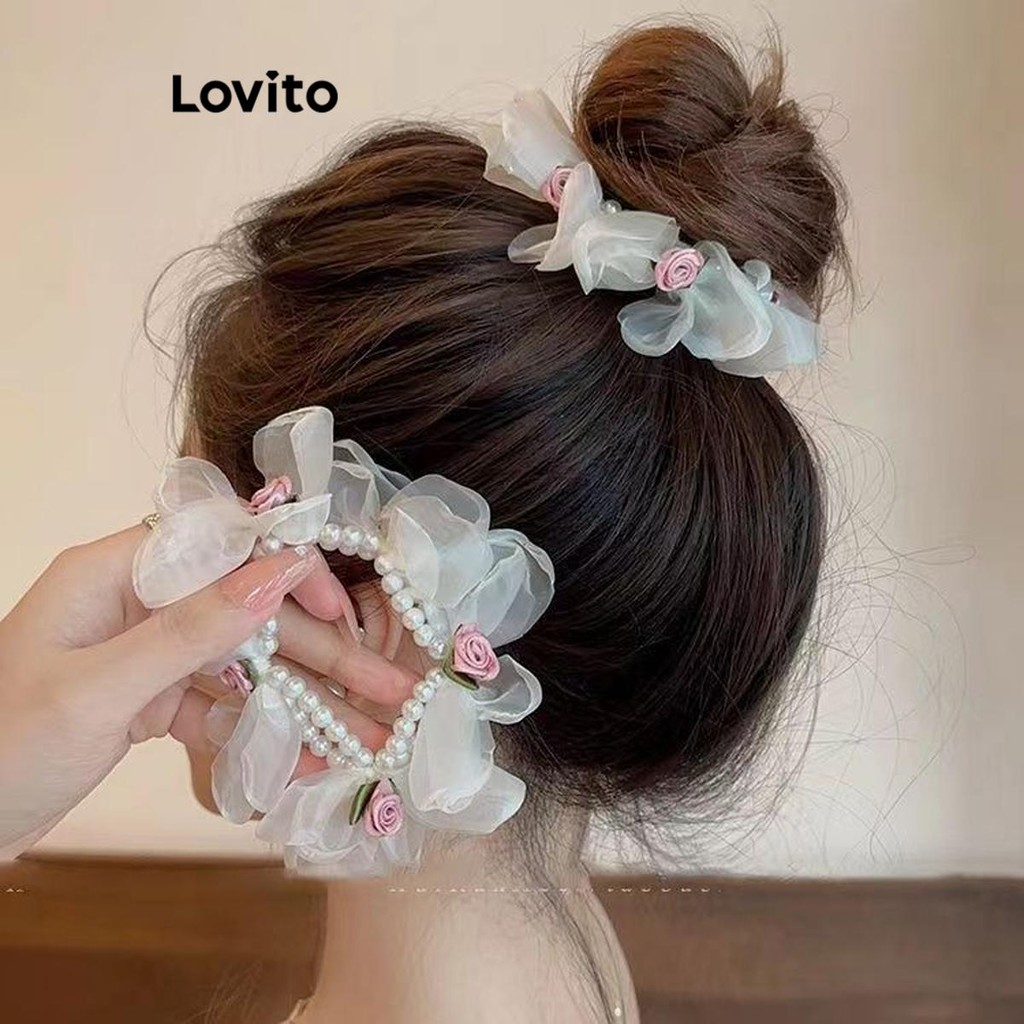 Lovito ดอกไม้สบาย ๆ ไข่มุกตาข่ายผูกผมสำหรับผู้หญิง LFA44030