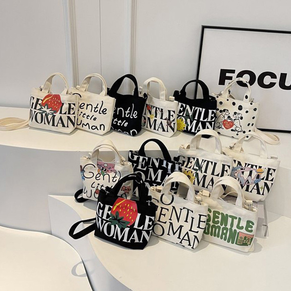 กระเป๋าช้อปปิ้ง Tote Handbag Canvas Sling Shoulder Messenger Gentle Cartoon Fashion Simple Creative