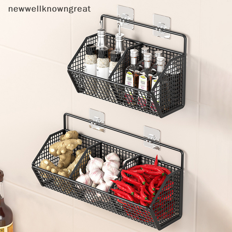 ใหม่wellknowngreat ชั้นเก็บของติดผนังหัวหอมขิงกระเทียมเครื่องปรุงเครื่องเทศชั้นวางของในครัว Punch-Free ผักผลไม้ตะกร้าท่อระบายน้ําห้องครัว CAD