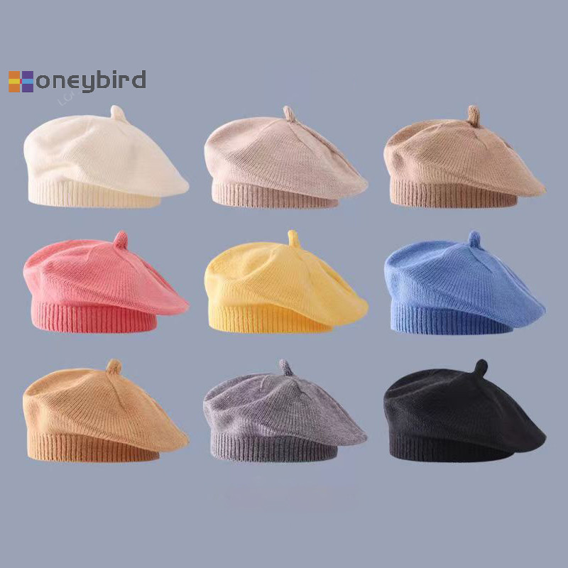 Honeybird แฟชั่นน่ารักเด็กถัก Beret หมวกสีทึบเด็กหมวกอบอุ่นฤดูใบไม้ร่วงฤดูหนาวหมวกสําหรับเด็กกลางแจ้ง Bonnet อุปกรณ์เสริมของขวัญ Nice